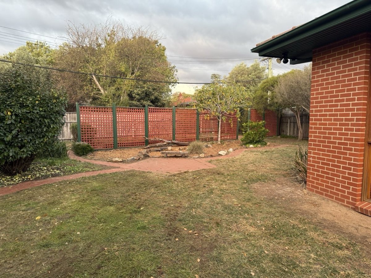Neat lawn, trimmed trees and clear brick path after clean-up